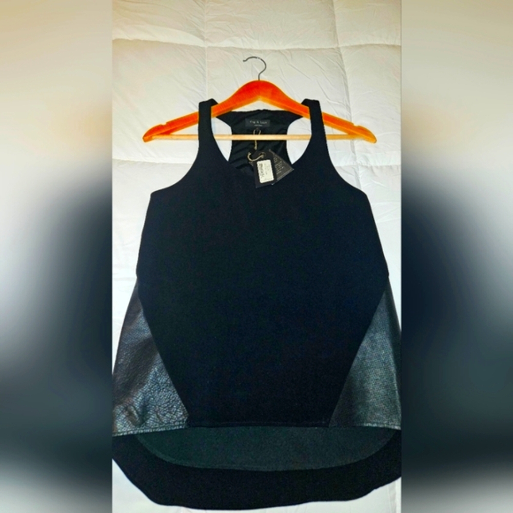 Rag & Bone Black Chieftan Sleeveless Top with Leather Accents